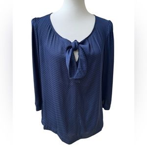 CABI #5525 Knot Blouse Women’s Medium Bow Top Navy Blue Polka Dot Blouse